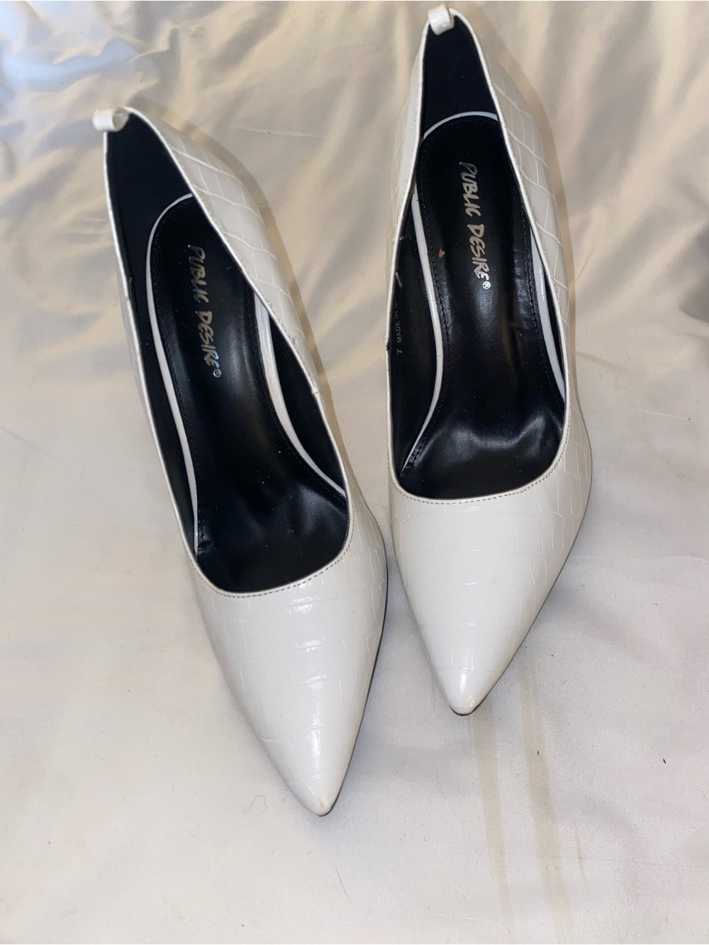 Public desire White Pointed Toe Women's Pumps - 7